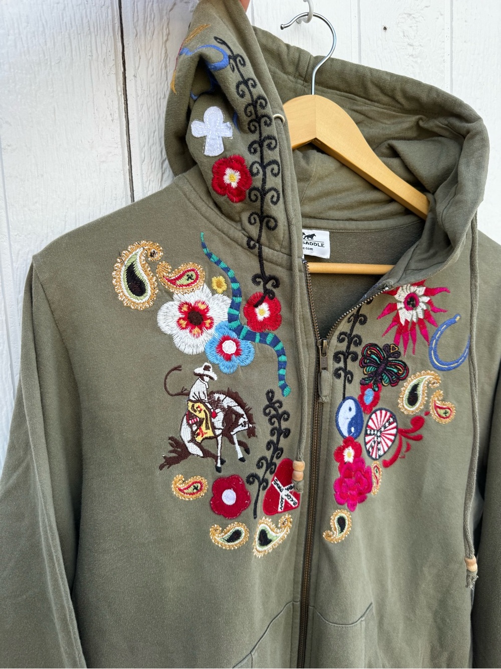 Y2K Embroidered Western Boho Zip-Up Hoodie Jacket - Picture 3 of 4